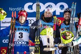 15.12.2018, Davos, Switzerland (SUI): Federico Pellegrino (ITA), Johannes Hoesflot Klaebo (NOR), Baptiste Gros (FRA), (l-r) - FIS world cup cross-country, individual sprint, Davos (SUI). www.nordicfocus.com. © Modica/NordicFocus. Every downloaded picture is fee-liable.