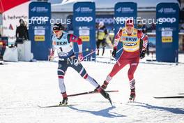 15.12.2018, Davos, Switzerland (SUI): Johannes Hoesflot Klaebo (NOR), Alexander Bolshunov (RUS), (l-r)  - FIS world cup cross-country, individual sprint, Davos (SUI). www.nordicfocus.com. © Modica/NordicFocus. Every downloaded picture is fee-liable.