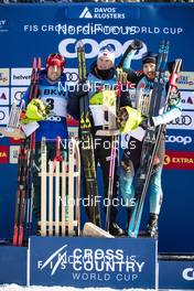 15.12.2018, Davos, Switzerland (SUI): Federico Pellegrino (ITA), Johannes Hoesflot Klaebo (NOR), Baptiste Gros (FRA), (l-r) - FIS world cup cross-country, individual sprint, Davos (SUI). www.nordicfocus.com. © Modica/NordicFocus. Every downloaded picture is fee-liable.