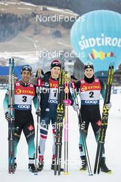 29.12.2018, Toblach, Italy (ITA): Richard Jouve (FRA), Johannes Hoesflot Klaebo (NOR), Lucas Chanavat (FRA), (l-r)  - FIS world cup cross-country, tour de ski, individual sprint, Toblach (ITA). www.nordicfocus.com. © Modica/NordicFocus. Every downloaded picture is fee-liable.