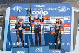 29.12.2018, Toblach, Italy (ITA): Richard Jouve (FRA), Johannes Hoesflot Klaebo (NOR), Lucas Chanavat (FRA), (l-r) - FIS world cup cross-country, tour de ski, individual sprint, Toblach (ITA). www.nordicfocus.com. © Modica/NordicFocus. Every downloaded picture is fee-liable.