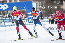29.12.2018, Toblach, Italy (ITA): Dominik Baldauf (AUT), Kevin Bolger (USA), Alexander Bolshunov (RUS), (l-r)  - FIS world cup cross-country, tour de ski, individual sprint, Toblach (ITA). www.nordicfocus.com. © Modica/NordicFocus. Every downloaded picture is fee-liable.