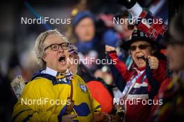 14.03.2019, Oestersund, Sweden (SWE): Event Feature: Norwegian and swedish fans - IBU world championships biathlon, single mixed relay, Oestersund (SWE). www.nordicfocus.com. © Tumashov/NordicFocus. Every downloaded picture is fee-liable.