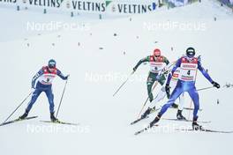 12.01.2018, Val di Fiemme, Italy (ITA): Eric Frenzel (GER), Fabian Riessle (GER), Wilhelm Denifl (AUT), (l-r)  - FIS world cup nordic combined, individual gundersen HS134/10km, Val di Fiemme (ITA). www.nordicfocus.com. © Modica/NordicFocus. Every downloaded picture is fee-liable.