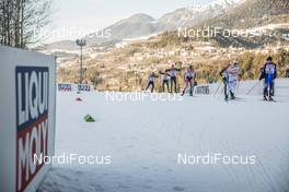 12.01.2018, Val di Fiemme, Italy (ITA):  The leading group passing close to Liqui Moly banner in the cross country stadium   - FIS world cup nordic combined, individual gundersen HS134/10km, Val di Fiemme (ITA). www.nordicfocus.com. © Modica/NordicFocus. Every downloaded picture is fee-liable.