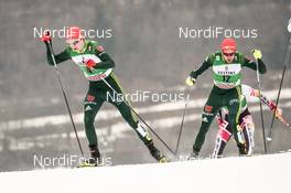 14.01.2018, Val di Fiemme, Italy (ITA): Vinzenz Geiger (GER), Johannes Rydzek (GER), (l-r)  - FIS world cup nordic combined, individual gundersen HS134/10km, Val di Fiemme (ITA). www.nordicfocus.com. © Modica/NordicFocus. Every downloaded picture is fee-liable.
