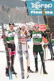 14.01.2018, Val di Fiemme, Italy (ITA): Lukas Klapfer (AUT), Jan Schmid (NOR), Fabian Riessle (GER), (l-r)  - FIS world cup nordic combined, individual gundersen HS134/10km, Val di Fiemme (ITA). www.nordicfocus.com. © Modica/NordicFocus. Every downloaded picture is fee-liable.
