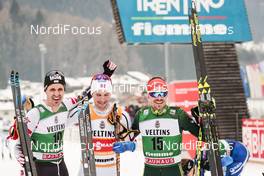 14.01.2018, Val di Fiemme, Italy (ITA): Lukas Klapfer (AUT), Jan Schmid (NOR), Fabian Riessle (GER), (l-r)  - FIS world cup nordic combined, individual gundersen HS134/10km, Val di Fiemme (ITA). www.nordicfocus.com. © Modica/NordicFocus. Every downloaded picture is fee-liable.