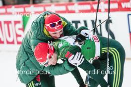 13.01.2018, Val di Fiemme, Italy (ITA): Eric Frenzel (GER), Vinzenz Geiger (GER), (l-r)  - FIS world cup nordic combined, team sprint HS134/2x7.5km, Val di Fiemme (ITA). www.nordicfocus.com. © Modica/NordicFocus. Every downloaded picture is fee-liable.