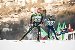 13.01.2018, Val di Fiemme, Italy (ITA): Vinzenz Geiger (GER), Akito Watabe (JPN), (l-r)  - FIS world cup nordic combined, team sprint HS134/2x7.5km, Val di Fiemme (ITA). www.nordicfocus.com. © Modica/NordicFocus. Every downloaded picture is fee-liable.