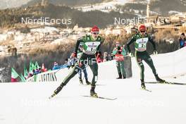 13.01.2018, Val di Fiemme, Italy (ITA): Vinzenz Geiger (GER), Johannes Rydzek (GER), (l-r)  - FIS world cup nordic combined, team sprint HS134/2x7.5km, Val di Fiemme (ITA). www.nordicfocus.com. © Modica/NordicFocus. Every downloaded picture is fee-liable.