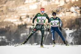 13.01.2018, Val di Fiemme, Italy (ITA): Fabian Riessle (GER), Yoshito Watabe (JPN), (l-r)  - FIS world cup nordic combined, team sprint HS134/2x7.5km, Val di Fiemme (ITA). www.nordicfocus.com. © Modica/NordicFocus. Every downloaded picture is fee-liable.