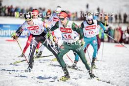 24.03.2018, Schonach, Germany (GER): Lukas Klapfer (AUT), Fabian Riessle (GER), Maxime Laheurte (FRA), (l-r)  - FIS world cup nordic combined, individual gundersen HS106/10km, Schonach (GER). www.nordicfocus.com. © Modica/NordicFocus. Every downloaded picture is fee-liable.