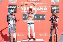 24.03.2018, Schonach, Germany (GER): Jarl Magnus Riiber (NOR), Akito Watabe (JPN), Bernhard Gruber (AUT), (l-r) - FIS world cup nordic combined, individual gundersen HS106/10km, Schonach (GER). www.nordicfocus.com. © Modica/NordicFocus. Every downloaded picture is fee-liable.
