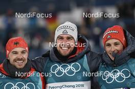 20.02.2018, Pyeongchang, Korea (KOR): Fabian Riessle (GER), Johannes Rydzek (GER), Eric Frenzel (GER) - XXIII. Olympic Winter Games Pyeongchang 2018, nordic combined, individual gundersen HS140/10km, Pyeongchang (KOR). www.nordicfocus.com. © Thibaut/NordicFocus. Every downloaded picture is fee-liable.