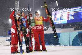 22.02.2018, Pyeongchang, Korea (KOR): Wilhelm Denifl (AUT), Mario Seidl (AUT), Lukas Klapfer (AUT), Bernhard Gruber (AUT) - XXIII. Olympic Winter Games Pyeongchang 2018, nordic combined, team HS140/4x5km, Pyeongchang (KOR). www.nordicfocus.com. © Thibaut/NordicFocus. Every downloaded picture is fee-liable.