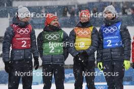 22.02.2018, Pyeongchang, Korea (KOR): Vinzenz Geiger (GER), Fabian Riessle (GER), Eric Frenzel (GER), Johannes Rydzek (GER) - XXIII. Olympic Winter Games Pyeongchang 2018, nordic combined, team HS140/4x5km, Pyeongchang (KOR). www.nordicfocus.com. © Thibaut/NordicFocus. Every downloaded picture is fee-liable.