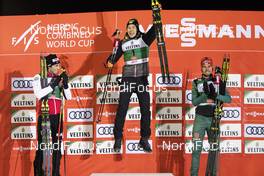 24.11.2018, Ruka, Finland (FIN): Jarl Magnus Riiber (NOR), Mario Seidl (AUT), Johannes Rydzek (GER), (l-r) - FIS world cup nordic combined, individual gundersen HS142/10km, Ruka (FIN). www.nordicfocus.com. © Modica/NordicFocus. Every downloaded picture is fee-liable.