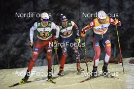 25.11.2018, Ruka, Finland (FIN): Lukas Greiderer (AUT), Adam Cieslar (POL), Atte Kettunen (FIN), (l-r)  - FIS world cup nordic combined, team HS142/4x5km, Ruka (FIN). www.nordicfocus.com. © Modica/NordicFocus. Every downloaded picture is fee-liable.
