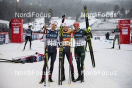 02.12.2018, Lillehammer, Norway (NOR): Joergen Graabak (NOR), Jarl Magnus Riiber (NOR), Johannes Rydzek (GER), (l-r)  - FIS world cup nordic combined, individual gundersen HS140/10km, Lillehammer (NOR). www.nordicfocus.com. © Modica/NordicFocus. Every downloaded picture is fee-liable.