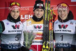 30.11.2018, Lillehammer, Norway (NOR): Eric Frenzel (GER), Jarl Magnus Riiber (NOR), Franz-Josef Rehrl (AUT), (l-r) - FIS world cup nordic combined, individual gundersen HS98/5km, Lillehammer (NOR). www.nordicfocus.com. © Modica/NordicFocus. Every downloaded picture is fee-liable.