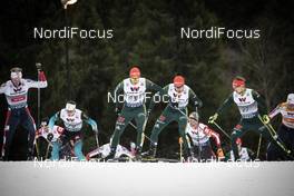 01.12.2018, Lillehammer, Norway (NOR): Jarl Magnus Riiber (NOR), Eric Frenzel (GER), Fabian Riessle (GER), (l-r)  - FIS world cup nordic combined, individual gundersen HS98/10km, Lillehammer (NOR). www.nordicfocus.com. © Modica/NordicFocus. Every downloaded picture is fee-liable.