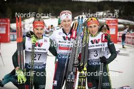 01.12.2018, Lillehammer, Norway (NOR): Fabian Riessle (GER), Jarl Magnus Riiber (NOR), Eric Frenzel (GER), (l-r)  - FIS world cup nordic combined, individual gundersen HS98/10km, Lillehammer (NOR). www.nordicfocus.com. © Modica/NordicFocus. Every downloaded picture is fee-liable.