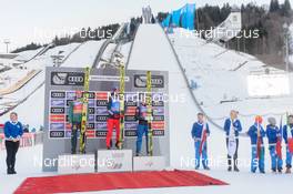 01.01.2018, Garmisch-Partenkirchen, Germany (GER): Richard Freitag (GER), Kamil Stoch (POL), Anders Fannemel (NOR), (l-r) - FIS world cup ski jumping, four hills tournament, individual HS140, Garmisch-Partenkirchen (GER). www.nordicfocus.com. © Rauschendorfer/NordicFocus. Every downloaded picture is fee-liable.