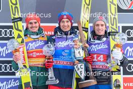 01.01.2018, Garmisch-Partenkirchen, Germany (GER): Richard Freitag (GER), Kamil Stoch (POL), Anders Fannemel (NOR), (l-r) - FIS world cup ski jumping, four hills tournament, individual HS140, Garmisch-Partenkirchen (GER). www.nordicfocus.com. © Rauschendorfer/NordicFocus. Every downloaded picture is fee-liable.