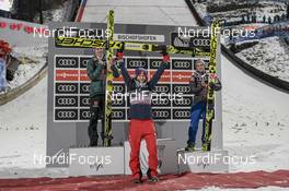 06.01.2018, Bischofshofen, Austria (AUT): Andreas Wellinger (GER), Kamil Stoch (POL), Anders Fannemel (NOR), (l-r) - FIS world cup ski jumping, four hills tournament, individual HS140, Bischofshofen (AUT). www.nordicfocus.com. © Thibaut/NordicFocus. Every downloaded picture is fee-liable.