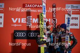 27.01.2018, Zakopane, Poland (POL): Anders Fannemel (NOR), Johann Andre Forfang (NOR), Marius Lindvik (NOR), Andreas Stjernen (NOR) - FIS world cup ski jumping, team HS140, Zakopane (POL). www.nordicfocus.com. © Tumashov/NordicFocus. Every downloaded picture is fee-liable.