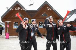 27.01.2018, Zakopane, Poland (POL): Andreas Schuler (SUI), Killian Peier (SUI), Gregor Deschwanden (SUI), Simon Ammann (SUI) - FIS world cup ski jumping, team HS140, Zakopane (POL). www.nordicfocus.com. © Tumashov/NordicFocus. Every downloaded picture is fee-liable.