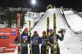 03.03.2018, Lahti, Finland (FIN): Karl Geiger (GER), Richard Freitag (GER), Markus Eisenbichler (GER), Andreas Wellinger (GER) - FIS world cup ski jumping, team HS130, Lahti (FIN). www.nordicfocus.com. © Thibaut/NordicFocus. Every downloaded picture is fee-liable.