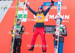 25.03.2018, Planica, Slovenia (SLO): Stefan Kraft (AUT), Kamil Stoch (POL), Daniel Andre Tande (NOR) (l-r)  - FIS world cup ski flying, individual HS225, Planica (SLO). www.nordicfocus.com. © Nordicfocus/EXPA/JFK. Every downloaded picture is fee-liable.