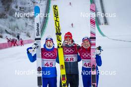 10.02.2018, Pyeongchang, Korea (KOR): Robert Johansson (NOR), Andreas Wellinger (GER), Johann Andre Forfang (NOR) - XXIII. Olympic Winter Games Pyeongchang 2018, ski jumping, individual HS109, Pyeongchang (KOR). www.nordicfocus.com. © Thibaut/NordicFocus. Every downloaded picture is fee-liable.