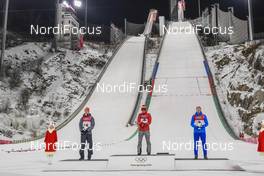 17.02.2018, Pyeongchang, Korea (KOR): Andreas Wellinger (GER), Kamil Stoch (POL), Robert Johansson (NOR) - XXIII. Olympic Winter Games Pyeongchang 2018, ski jumping, individual HS140, Pyeongchang (KOR). www.nordicfocus.com. © Thibaut/NordicFocus. Every downloaded picture is fee-liable.