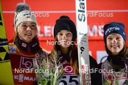 01.12.2018, Lillehammer, Norway (NOR): Ema Klinec (SLO), Maren Lundby (NOR), Lidiia Iakovleva (RUS) - FIS world cup ski jumping ladies, individual HS98, Lillehammer (NOR). www.nordicfocus.com. © Tumashov /NordicFocus. Every downloaded picture is fee-liable.