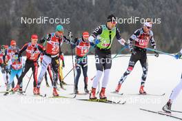 13.01.2018, Seefeld, Austria (AUT): Morten Eide Pedersen (NOR), Bob Impola (SWE), Ilya Chernousov (RUS), Anton Karlsson (SWE), Simen Oestensen (NOR), (l-r) - Visma Ski Classics Kaiser Maximilian Lauf, Seefeld (AUT). www.nordicfocus.com. © Rauschendorfer/NordicFocus. Every downloaded picture is fee-liable.