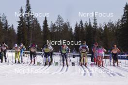 14.04.2018, Levi, Finland (FIN): Masako Ishida (JPN), Justyna Kowalczyk (POL), Britta Johansson Norgren (SWE), Katerina Smutna (CZE), Astrid Oeyre Slind (NOR), Evelina Bangman (SWE), (l-r) - Visma Ski Classics Yllaes-Levi, Levi (FIN). www.nordicfocus.com. © Manzoni/NordicFocus. Every downloaded picture is fee-liable.