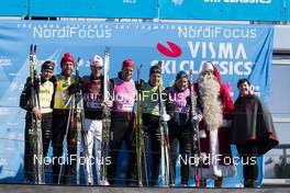 14.04.2018, Levi, Finland (FIN): Britta Johansson Norgren (SWE), Tord Asle Gjerdalen (NOR), Morten Eide Pedersen (NOR), Oskar Kardin (SWE), Anton Karlsson (SWE), Evelina Bangman (SWE), (l-r) - Visma Ski Classics Yllaes-Levi, Levi (FIN). www.nordicfocus.com. © Manzoni/NordicFocus. Every downloaded picture is fee-liable.
