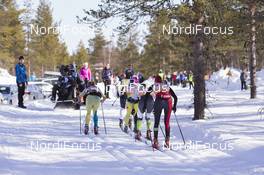 14.04.2018, Levi, Finland (FIN): Astrid Oeyre Slind (NOR), Masako Ishida (JPN), Kari Vikhagen Gjeitnes (NOR), (l-r) - Visma Ski Classics Yllaes-Levi, Levi (FIN). www.nordicfocus.com. © Manzoni/NordicFocus. Every downloaded picture is fee-liable.