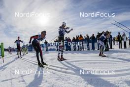 14.04.2018, Levi, Finland (FIN): Anders Aukland (NOR), Simen Oestensen (NOR), Bob Impola (SWE), (l-r) - Visma Ski Classics Yllaes-Levi, Levi (FIN). www.nordicfocus.com. © Manzoni/NordicFocus. Every downloaded picture is fee-liable.
