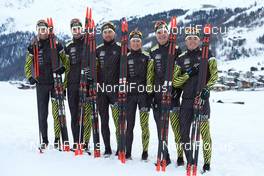 30.11.2018, Livigno, Italy (ITA): Benoit Chauvet (FRA), Adrien Mougel (FRA), Nicolas Berthet (FRA), Seraina Boner (SUI), Bastien Poirrier (FRA), Thomas Chambellant (FRA), (l-r)  - Visma Ski Classics La Sgambeda, Photo Shooting with Team Jobstation Rossignol, Livigno (ITA). www.nordicfocus.com. © Rauschendorfer/NordicFocus. Every downloaded picture is fee-liable.