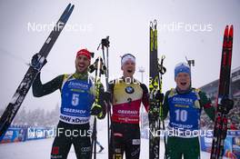 12.01.2019, Oberhof, Germany (GER): Arnd Peiffer (GER), Johannes Thingnes Boe (NOR), Lukas Hofer (ITA), (l-r) -  IBU world cup biathlon, pursuit men, Oberhof (GER). www.nordicfocus.com. © Manzoni/NordicFocus. Every downloaded picture is fee-liable.