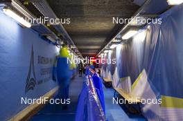 12.01.2019, Oberhof, Germany (GER): Event Feature: undefined volunteer walks through the tunnel -  IBU world cup biathlon, pursuit women, Oberhof (GER). www.nordicfocus.com. © Manzoni/NordicFocus. Every downloaded picture is fee-liable.