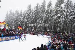 12.01.2019, Oberhof, Germany (GER): Anais Bescond (FRA), Celia Aymonier (FRA), (l-r) -  IBU world cup biathlon, pursuit women, Oberhof (GER). www.nordicfocus.com. © Manzoni/NordicFocus. Every downloaded picture is fee-liable.