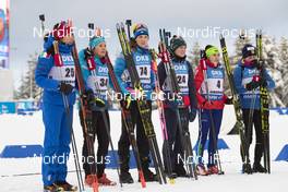 10.01.2019, Oberhof, Germany (GER): Lisa Vittozzi (ITA), Anais Chevalier (FRA), Hanna Oeberg (SWE), Marte Roeiseland (Olsbu), Iryna Kryuko (BLR), Vita Semerenko (UKR), (l-r) -  IBU world cup biathlon, sprint women, Oberhof (GER). www.nordicfocus.com. © Manzoni/NordicFocus. Every downloaded picture is fee-liable.