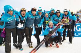 10.01.2019, Oberhof, Germany (GER): Anais Chevalier (FRA) celebrates with her team -  IBU world cup biathlon, sprint women, Oberhof (GER). www.nordicfocus.com. © Manzoni/NordicFocus. Every downloaded picture is fee-liable.