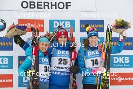 10.01.2019, Oberhof, Germany (GER): Anais Chevalier (FRA), Lisa Vittozzi (ITA), Hanna Oeberg (SWE), (l-r) -  IBU world cup biathlon, sprint women, Oberhof (GER). www.nordicfocus.com. © Manzoni/NordicFocus. Every downloaded picture is fee-liable.
