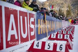 20.01.2019, Ruhpolding, Germany (GER): Event Feature: the startgate for the mass start with the athlete rows and numbers -  IBU world cup biathlon, mass men, Ruhpolding (GER). www.nordicfocus.com. © Manzoni/NordicFocus. Every downloaded picture is fee-liable.